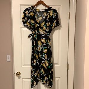 Black and floral print midi dress from ModCloth size XL.